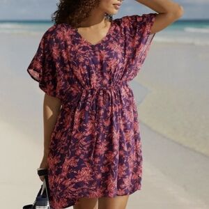 Lands' End Pink and Blue Swim Coverup with Flutter Sleeves